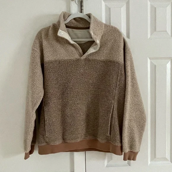 Outdoor Voices MegaFleece Snap Up Pullover Fleece Tan Hiking Camping Outdoor - Picture 2 of 6